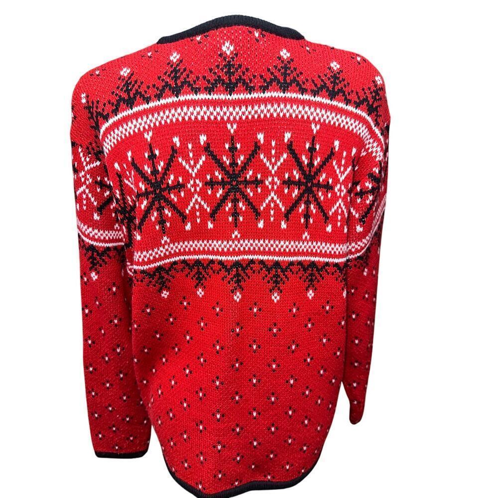 Christmas Sweater Cardigan Croft & Barrow Full Button Red Snowflakes Winter L - Picture 2 of 10